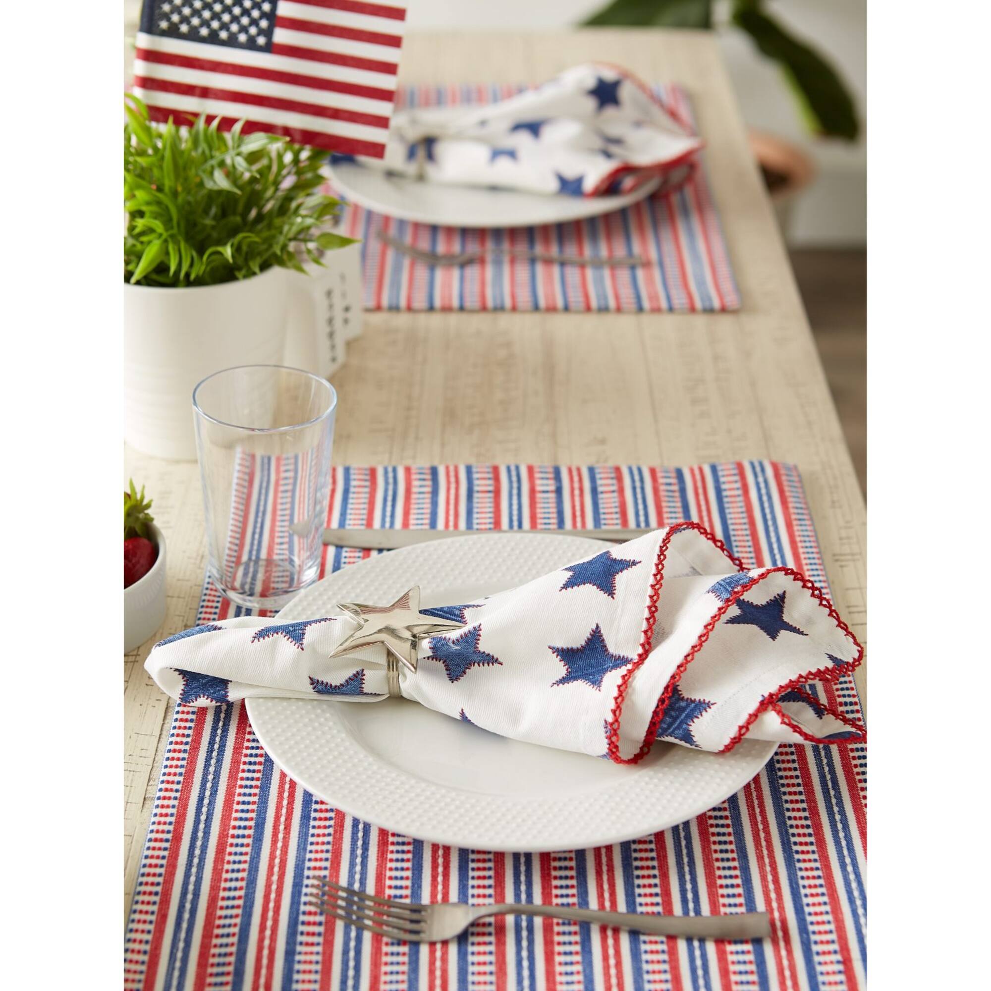 DII® Antique Blue Stars with Embroidered Edge Napkins, 6ct.